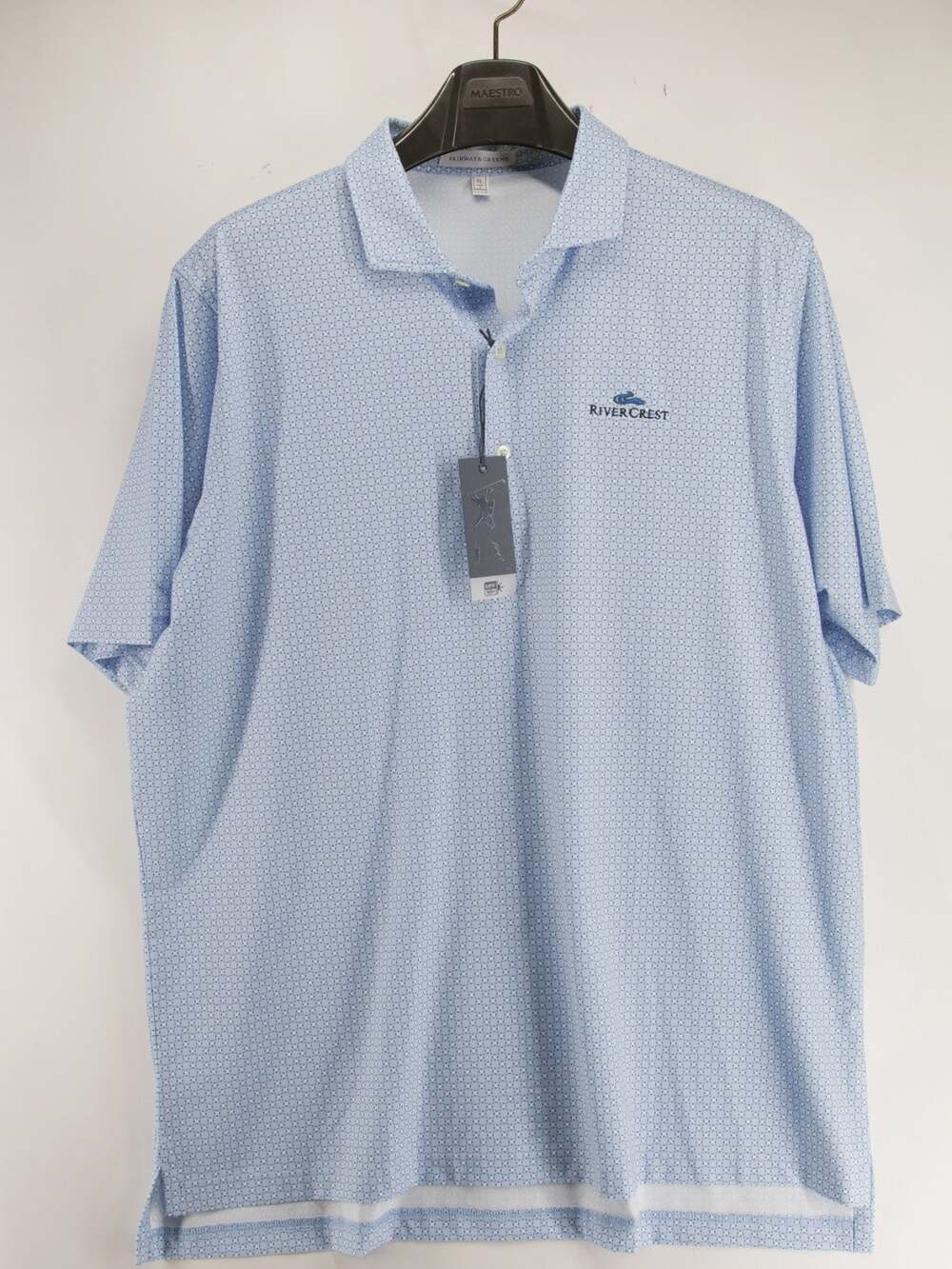Fairway & Greene Mens XL Performance Polo Rivercrest Blue Geometric NWT UPF50+